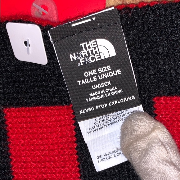 NWT The North Face Logo Scarf - Black/ Red - Picture 4 of 10